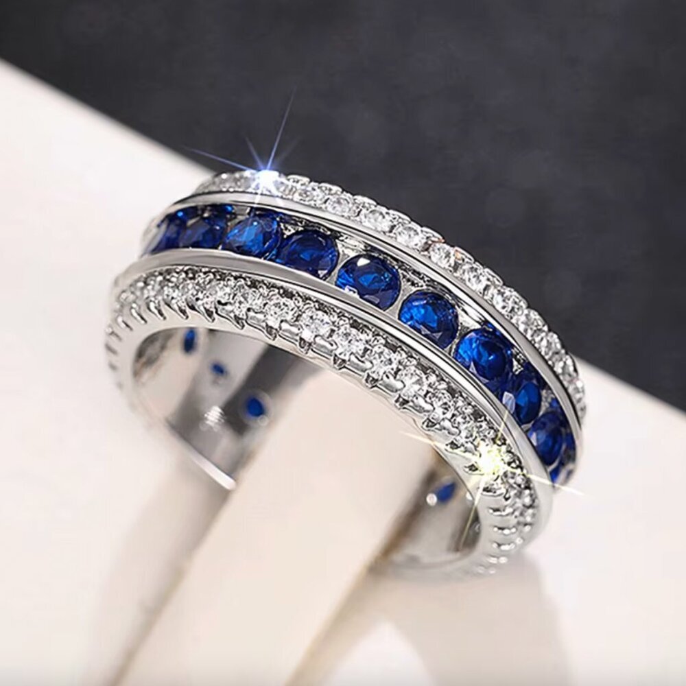 NEW 18k White Gold Sapphire Diamond Eternity Ring